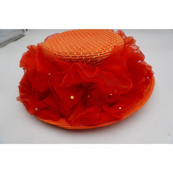 Whittall & Shon Designer Hat Orange Floral & Sequin Church Derby Tea party main image 13